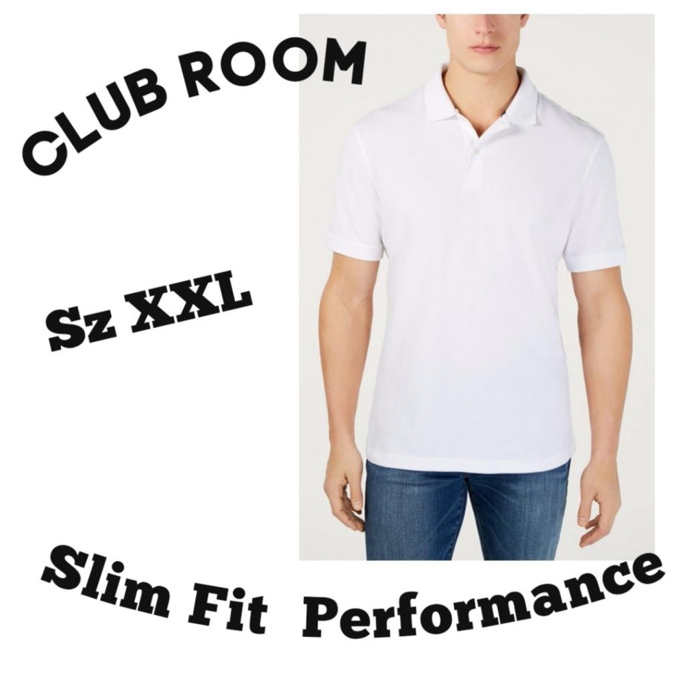 Club Room Estate Performance Slim Fit White Rib Polo Short Sleeve Shirt Sz XXL
